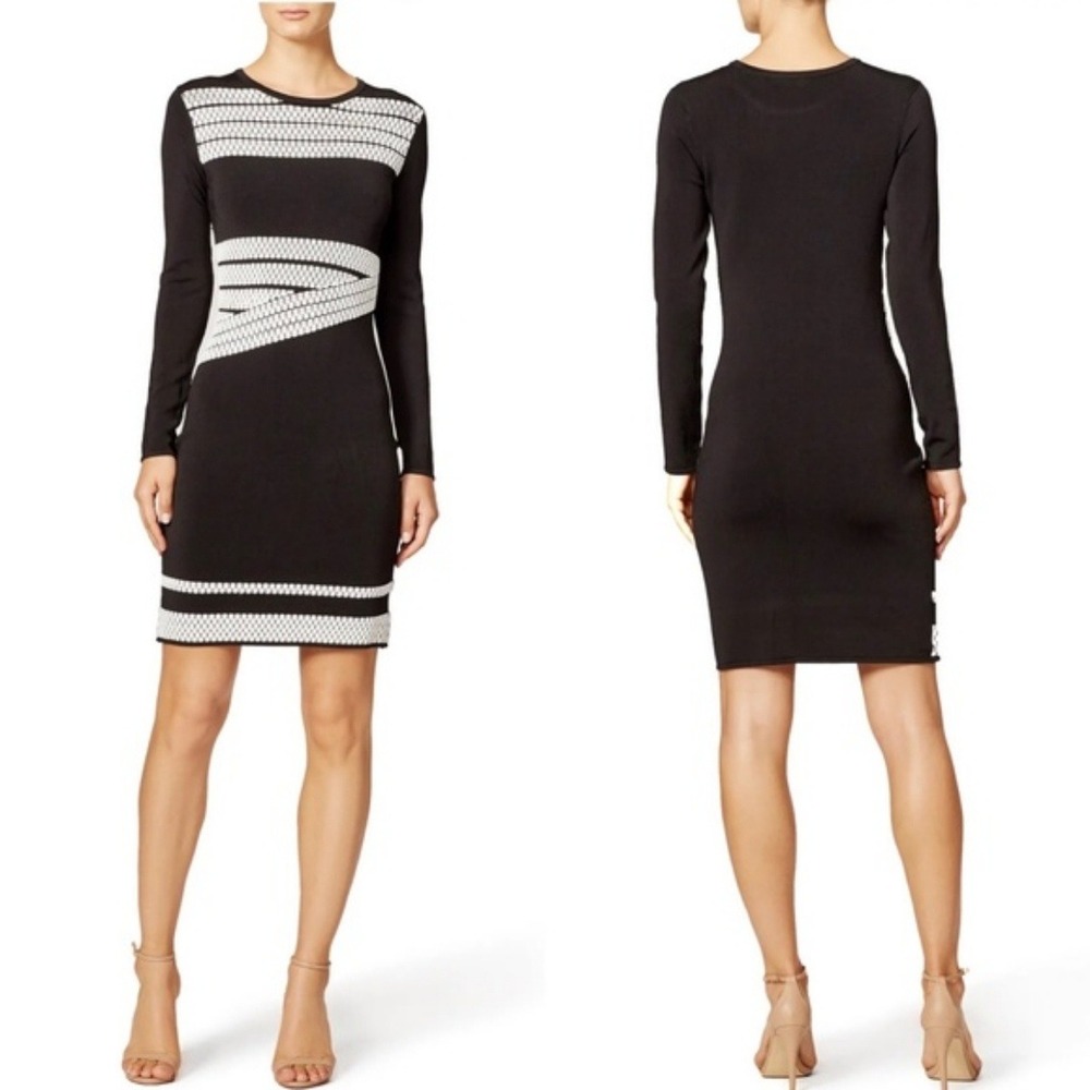 Shoshanna Womens Camilla Dress Size Small Black White Geometric Long Sleeve‎